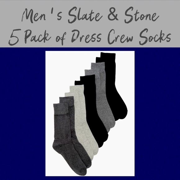Men’s SLATE & STONE 5 pack Dress Crew Socks NWT- Black and Grays - Picture 1 of 2